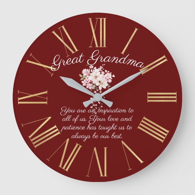 Great Grandma Message From Kids Bouquet Large Clock (Front)
