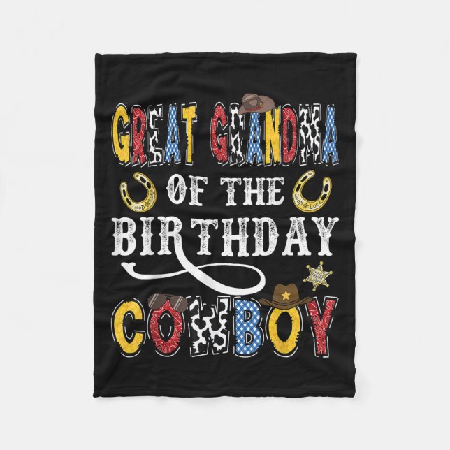 Great Grandma Of The Birthday Cowboy Western Rodeo Fleece Blanket (Front)