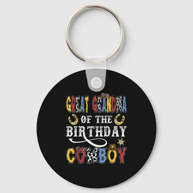 Great Grandma Of The Birthday Cowboy Western Rodeo Key Ring (Front)