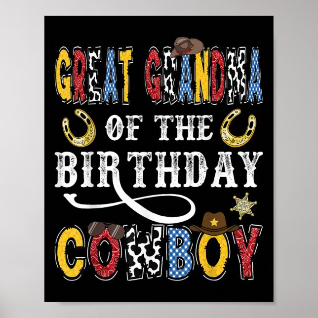 Great Grandma Of The Birthday Cowboy Western Rodeo Poster (Front)