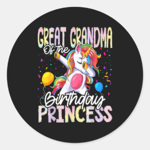 Great Grandma Of The Birthday Princess Dabbing Uni Classic Round Sticker