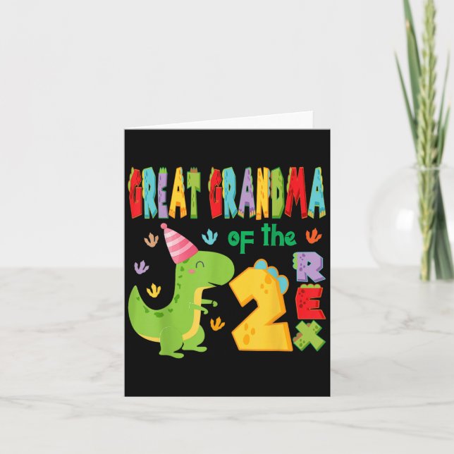 Great Grandma Of The Two Rex 2nd Birthday Boy Dino Card (Front)