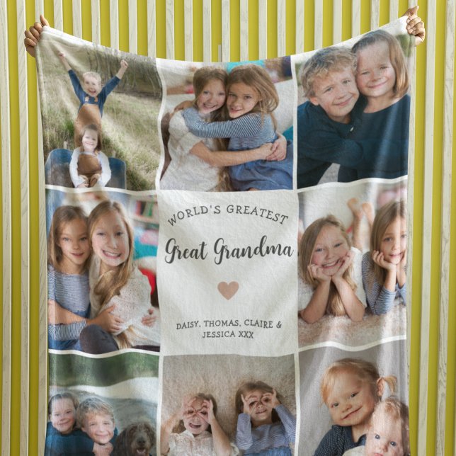 Great Grandma Personalized Photo Collage Modern  Fleece Blanket (Creator Uploaded)