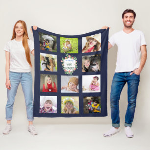 GREAT GRANDMA Photo Collage Blanket Navy Blue