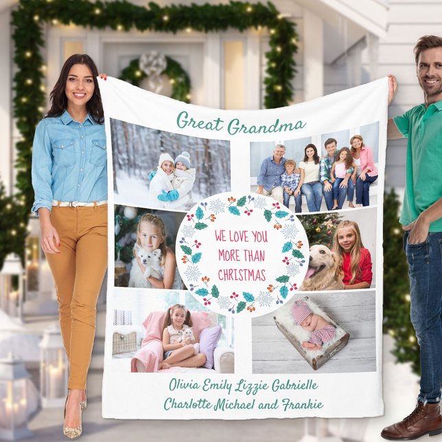 Great Grandma Photo Collage Winter Woodland Fleece Blanket (Creator Uploaded)