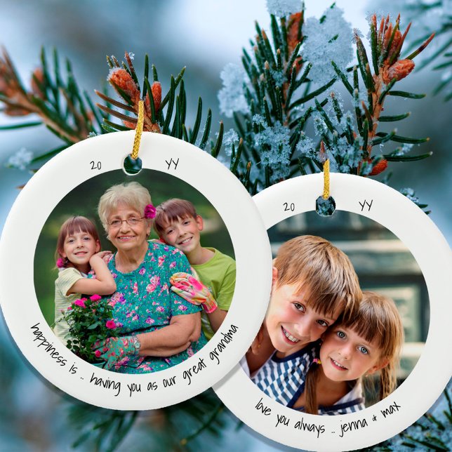 Great Grandma Photo Happiness is Cute Minimalist Ceramic Ornament (Creator Uploaded)