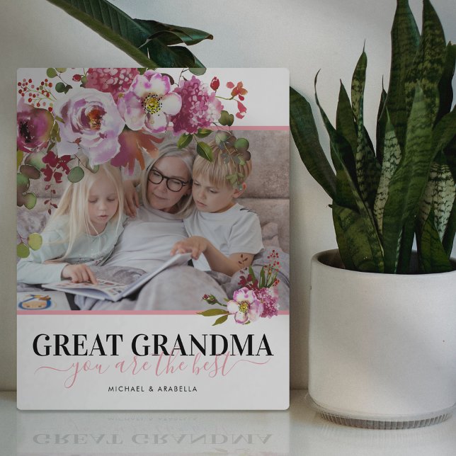Great Grandma Pink Floral Photo Plaque (Creator Uploaded)