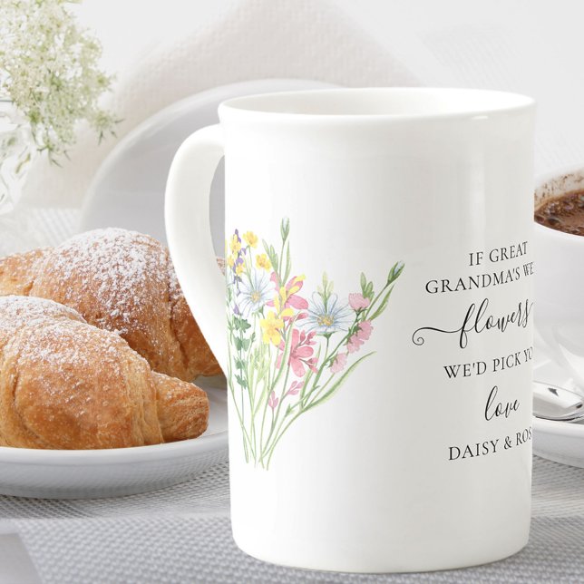Great Grandma Poem Pretty Wildflower Bouquet Bone China Mug (If Great Grandma's were flowers I'd pick you - pretty wildflower mug gift for great grandparent)