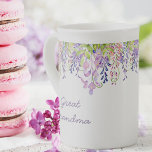 Great Grandma - Purple Watercolor Wisteria Flowers Bone China Mug<br><div class="desc">A fine bone china mug with a delicate floral design for the your Great Grandma. The design features a pretty watercolor floral border of wisteria with pink and purple flowers in a deep border around the top of the mug. The wording simply reads "Great Grandma". A lovely gift for mother's...</div>