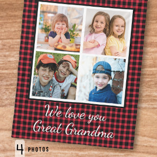 Great Grandma Red Buffalo Plaid 4 Photo Collage  Fleece Blanket