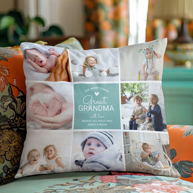 GREAT GRANDMA 'the most loved' Photo Collage Throw Cushion (Creator Uploaded)