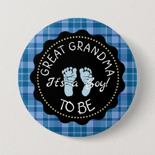 GREAT GRANDMA to be  Blue Plaid Baby Shower button