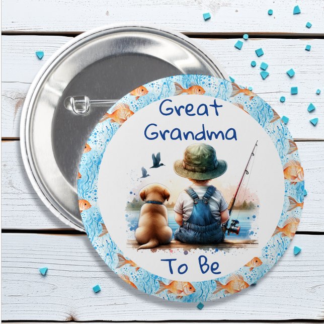 Great Grandma to Be | Fishing Themed Baby Shower 6 Cm Round Badge (Creator Uploaded)