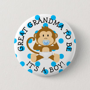 Great Grandma to be Monkey Baby Shower Button