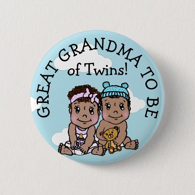 Great Grandma to be of Twins, Ethnic Baby Shower 6 Cm Round Badge (Front)