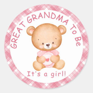 GREAT GRANDMA to be Pink Plaid Baby Shower Classic Round Sticker