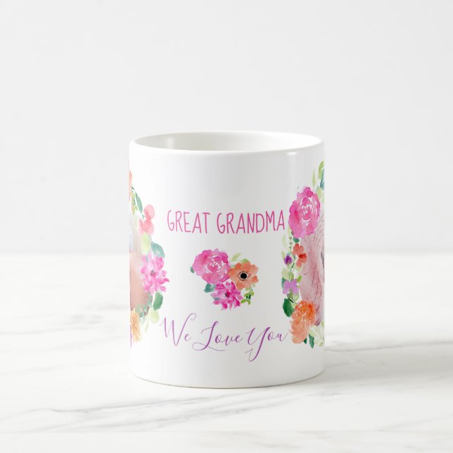 Great Grandma We Love You Floral Wreath Photo Coffee Mug (Center)