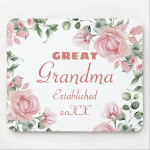 Great Grandma Year Established Custom Pink Roses  Mouse Pad