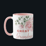 Great Grandma Year Established Custom Pink Roses  Mug<br><div class="desc">Perfect gift for Great Grandmas with a beautiful pastel pink roses design on front and back.

Customise one side with 'Grandma' or another title,  and the other side Established and Year,  or any other special message.</div>