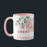 Great Grandma Year Established Custom Pink Roses  Mug<br><div class="desc">Perfect gift for Great Grandmas with a beautiful pastel pink roses design on front and back.

Customise one side with 'Grandma' or another title,  and the other side Established and Year,  or any other special message.</div>