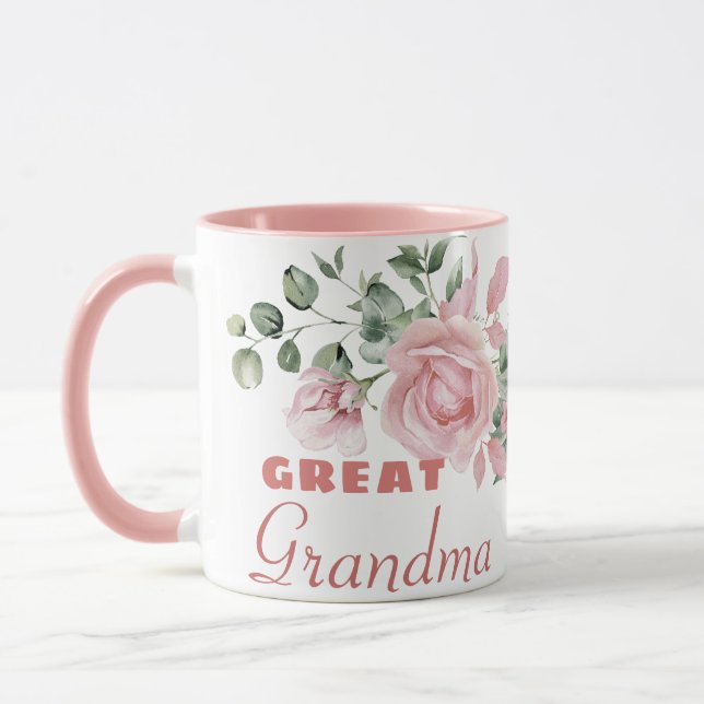 Great Grandma Year Established Custom Pink Roses  Mug (Left)