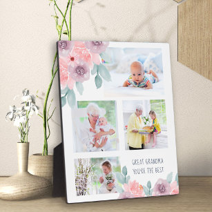 Great Grandma You're The Best 4 Photo Pink Flower Plaque