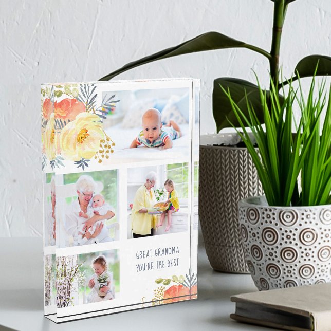 Great Grandma You're The Best Peach Yellow Floral Photo Block (Creator Uploaded)