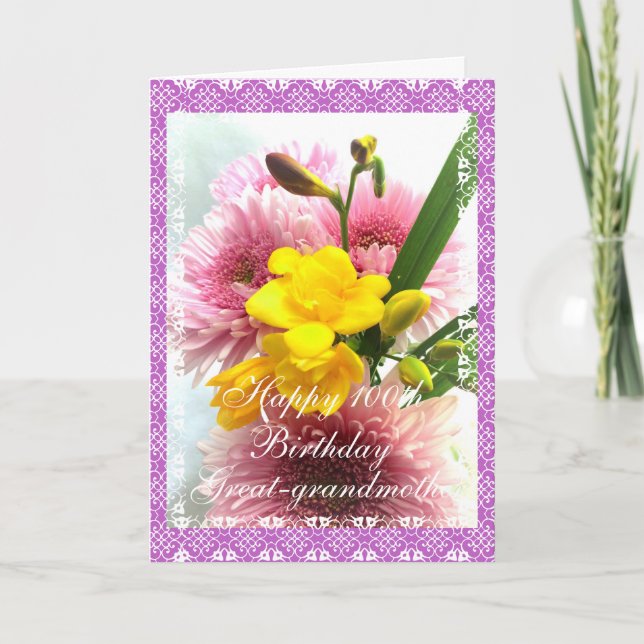 Great-grandma's 100th birthday flower bouquet card (Front)
