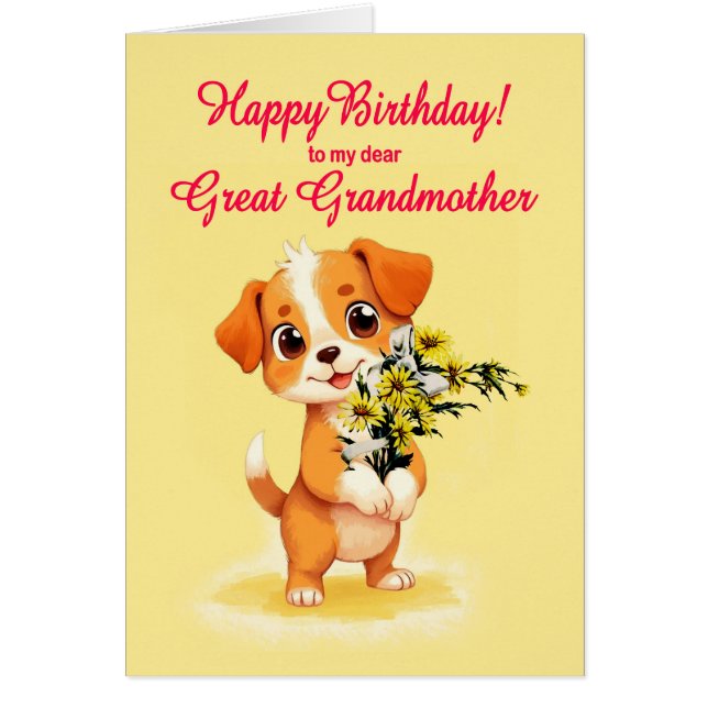 Great Grandmother Birthday Puppy and Flowers  (Front)