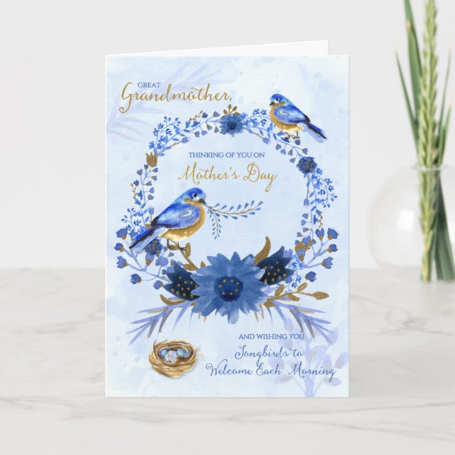 Great Grandmother Bluebirds Mothers Day Card (Front)