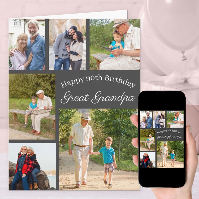 Great Grandpa 6 Photo Collage Any Age Birthday Card (Creator Uploaded)