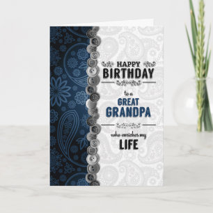 Great Grandpa Birthday Blue Paisley Card