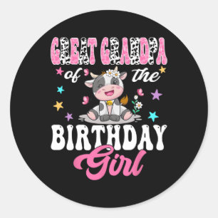 Great Grandpa Of The Birthday Girl Cute Cow 1st Bi Classic Round Sticker