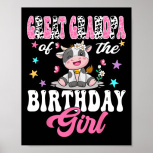 Great Grandpa Of The Birthday Girl Cute Cow 1st Bi Poster