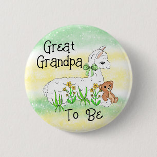 Great Grandpa To Be Llama with Teddy Bear 6 Cm Round Badge