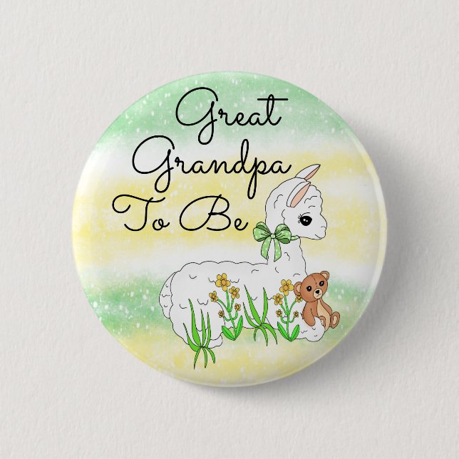 Great Grandpa To Be Llama with Teddy Bear 6 Cm Round Badge (Front)