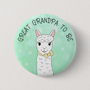 Great Grandpa To Be Llama with Yellow Bow 6 Cm Round Badge
