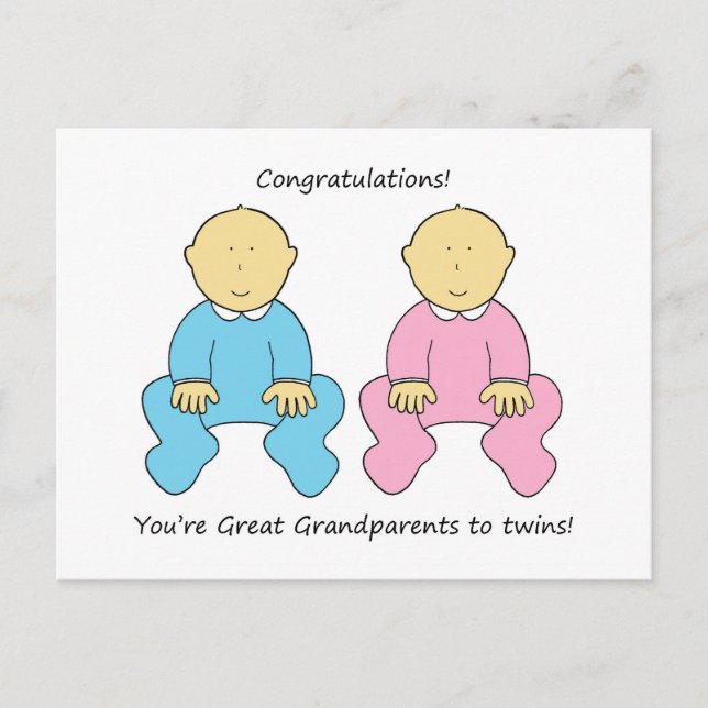 Great Grandparents to Twins Congratulations Postcard (Front)