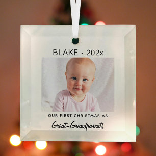 Great-Grands 1st Christmas, Baby Photo Keepsake Glass Tree Decoration