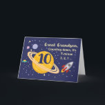 Great Grandson 10th Birthday Planets, Outer Space Card<br><div class="desc">Turning 10 is out of this world,  especially when it is your great grandson! Rocket ship,  planets and stars fill in the front of the card with the message as you count down to say Happy Birthday!</div>