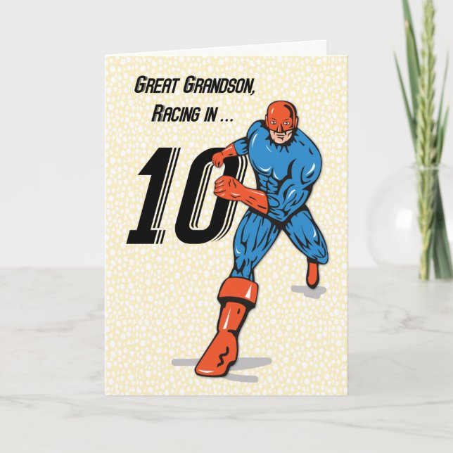 Great Grandson 10th Birthday Superhero Card (Front)