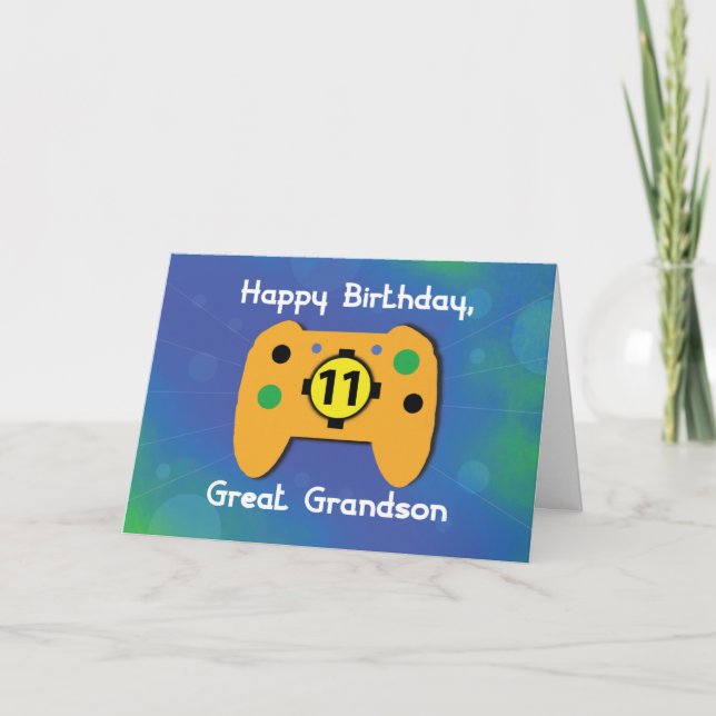 Great Grandson 11 Year Old Birthday Gamer Control Card (Front)