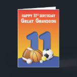 Great Grandson 11th Birthday Sports Balls Card<br><div class="desc">Bring joy to your beloved great grandson on his birthday. The sports love that he is will surely,  definitely and undoubtedly love this sports balls cards to greet him a happy 11th birthday.</div>
