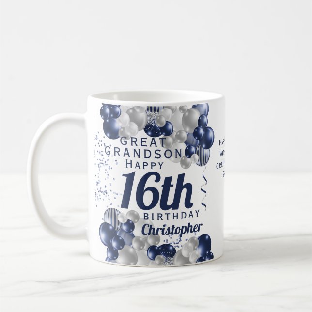 Great Grandson 16th Birthday Navy Coffee Mug (Left)