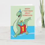 Great Grandson, 1st Birthday Dinosaur Card<br><div class="desc">Clear the way for this gigantic dinosaur that is running towards the direction where your baby great grandson is celebrating his first birthday. He will surely love to see this prehistoric animal attending his birthday party.</div>