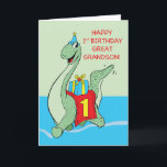 Great Grandson, 1st Birthday Dinosaur Card<br><div class="desc">Clear the way for this gigantic dinosaur that is running towards the direction where your baby great grandson is celebrating his first birthday. He will surely love to see this prehistoric animal attending his birthday party.</div>