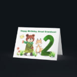 Great Grandson 2nd Birthday Bear and Fox Large Two Card<br><div class="desc">A great-grandson’s second birthday is full of wonder,  and this charming card captures the joy of turning two. A bear,  fox,  and little bird journey together towards a large number 2,  surrounded by soft watercolor details. Perfect for celebrating a little boy who brings smiles and happiness to every day.</div>