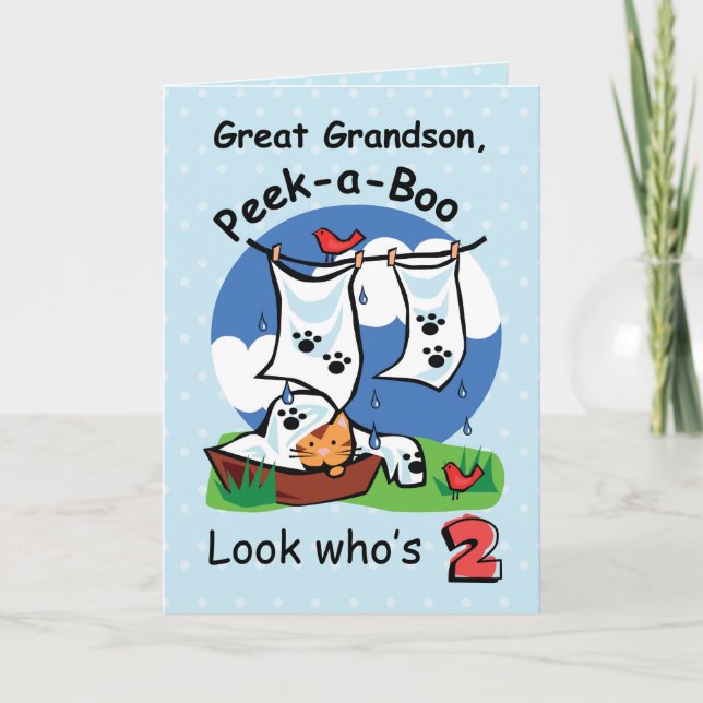 Great Grandson, 2nd Birthday, Peek-a-Boo Kitten Card (Front)