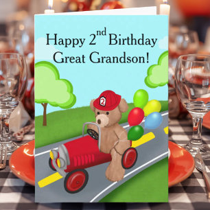 Great Grandson 2nd Birthday Teddy Bear Firetruck Card