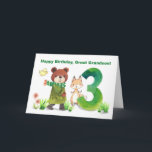 Great Grandson 3rd Birthday Bear Fox Large Five Card<br><div class="desc">Three years old and ready for adventure! This beautifully illustrated card features a bear in a cosy coat, joined by woodland friends as they head towards a bright number 3. The storybook watercolor style makes this card a sweet and thoughtful way to wish a beloved great-grandson a happy third birthday....</div>